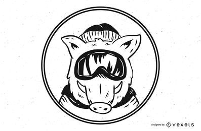 Máscara de Esqui Javali Porco Ilustração Máscara de Esqui Javali Porco Ilustração