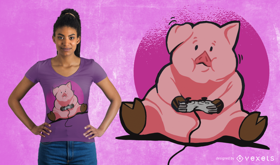 Gamer Pig T-Shirt Design Gamer Pig T-Shirt Design