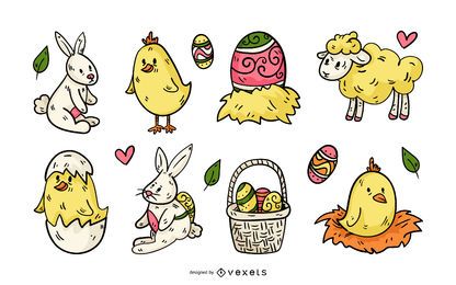 Conjunto de ilustración de domingo de Pascua Conjunto de ilustración de domingo de Pascua