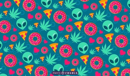 Cute Alien Cannabis Pattern Design