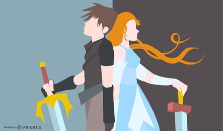 Anime guerrero pareja ilustración Anime guerrero pareja ilustración