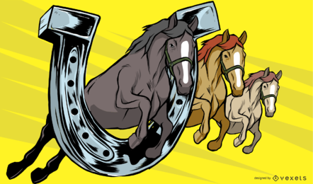 Ilustración de herradura de caballo y caballo Ilustración de herradura de caballo y caballo
