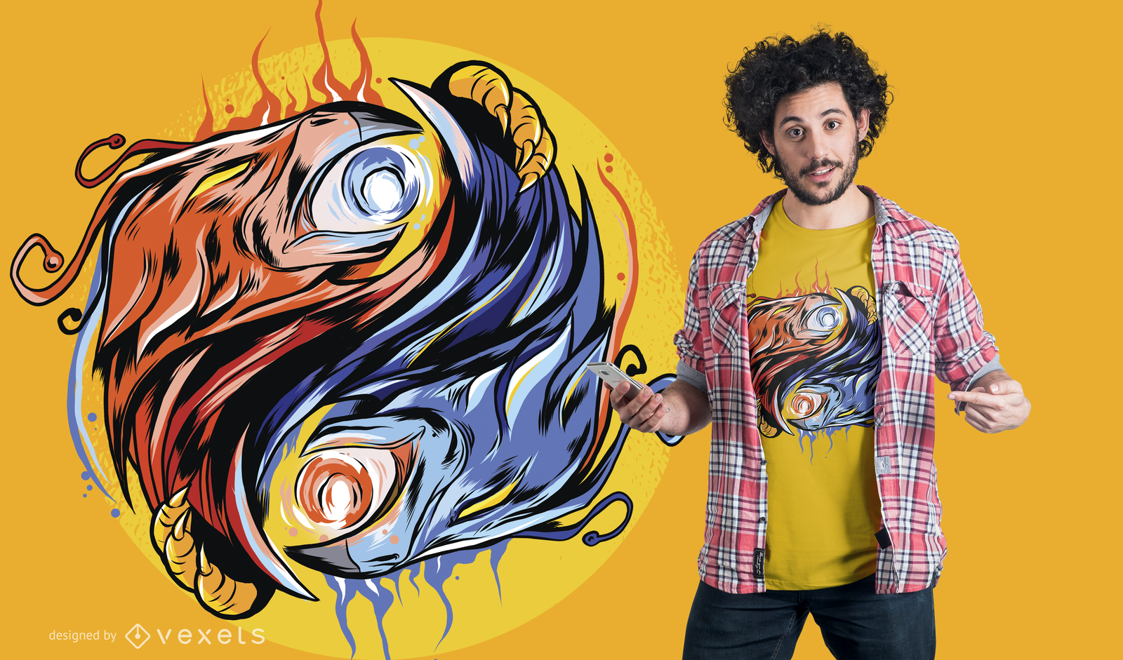 Diseño de camiseta Phoenix Yin Yang