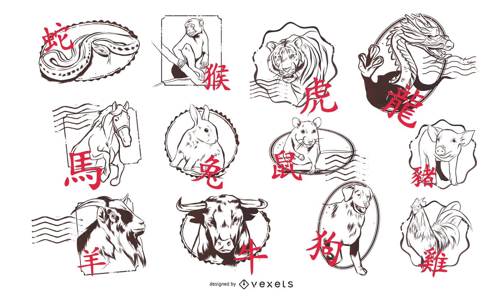 Chinesische Horoskope Design Set