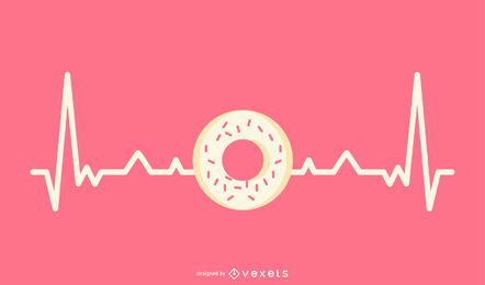 Línea de latido del corazón con ilustración de donut Línea de latido del corazón con ilustración de donut