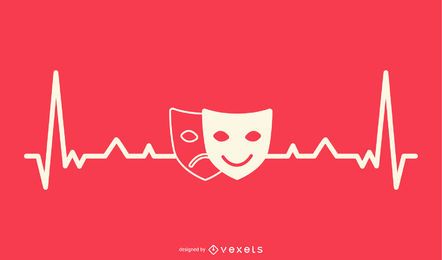 Drama Mask with Heartbeat Line Design Drama Mask with Heartbeat Line Design