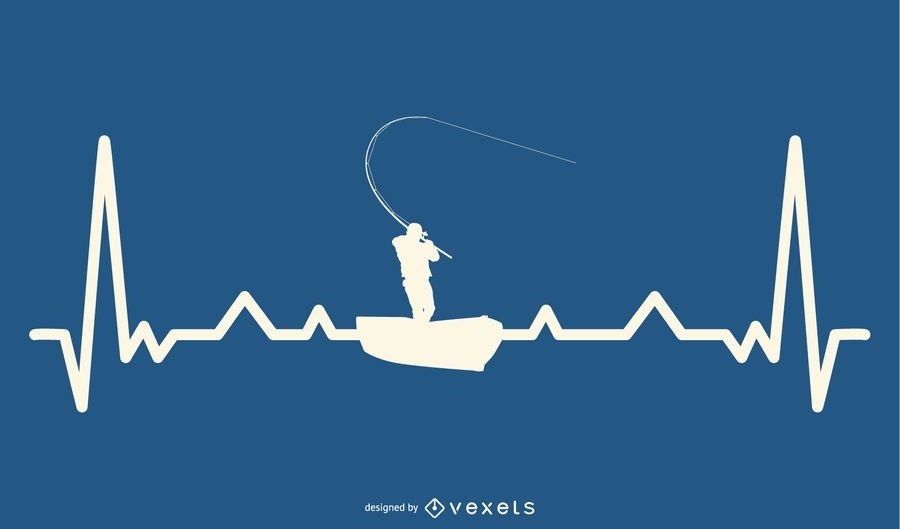 Fishing With Heartbeat Line Design - Vector Download