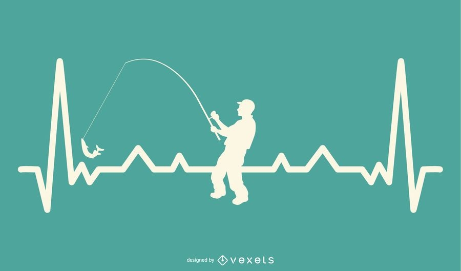 Download Heartbeat Line With Fishing Design - Vector Download