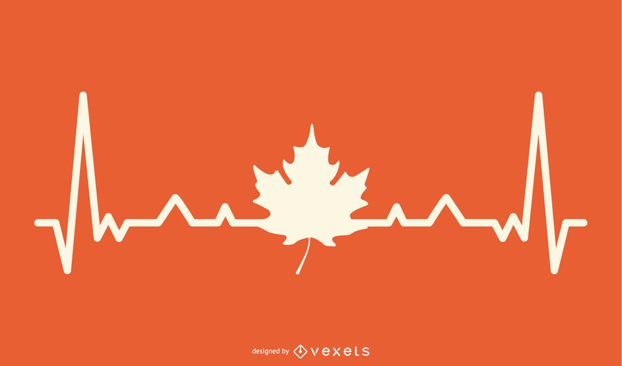 Maple Leaf with Heartbeat Line Design Maple Leaf with Heartbeat Line Design