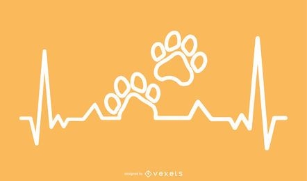 Paw Print with Heartbeat Line Design 