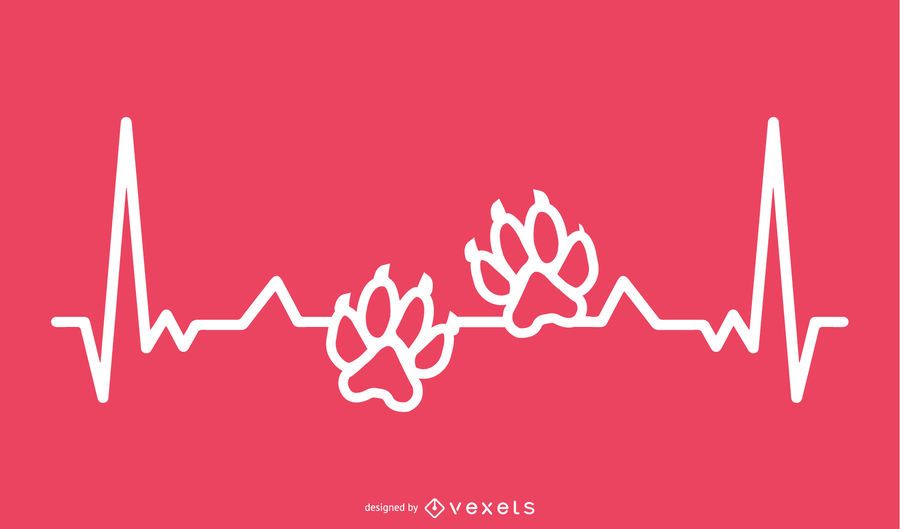 Animal Paw Print with Heartbeat Line Design Animal Paw Print with Heartbeat Line Design