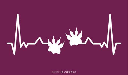 Tierpfote mit Herzschlag-Linienillustration