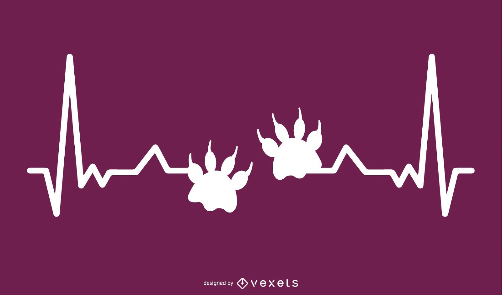 Animal Paw with Heartbeat Line Illustration