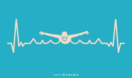 Swimming with Heartbeat Line Design