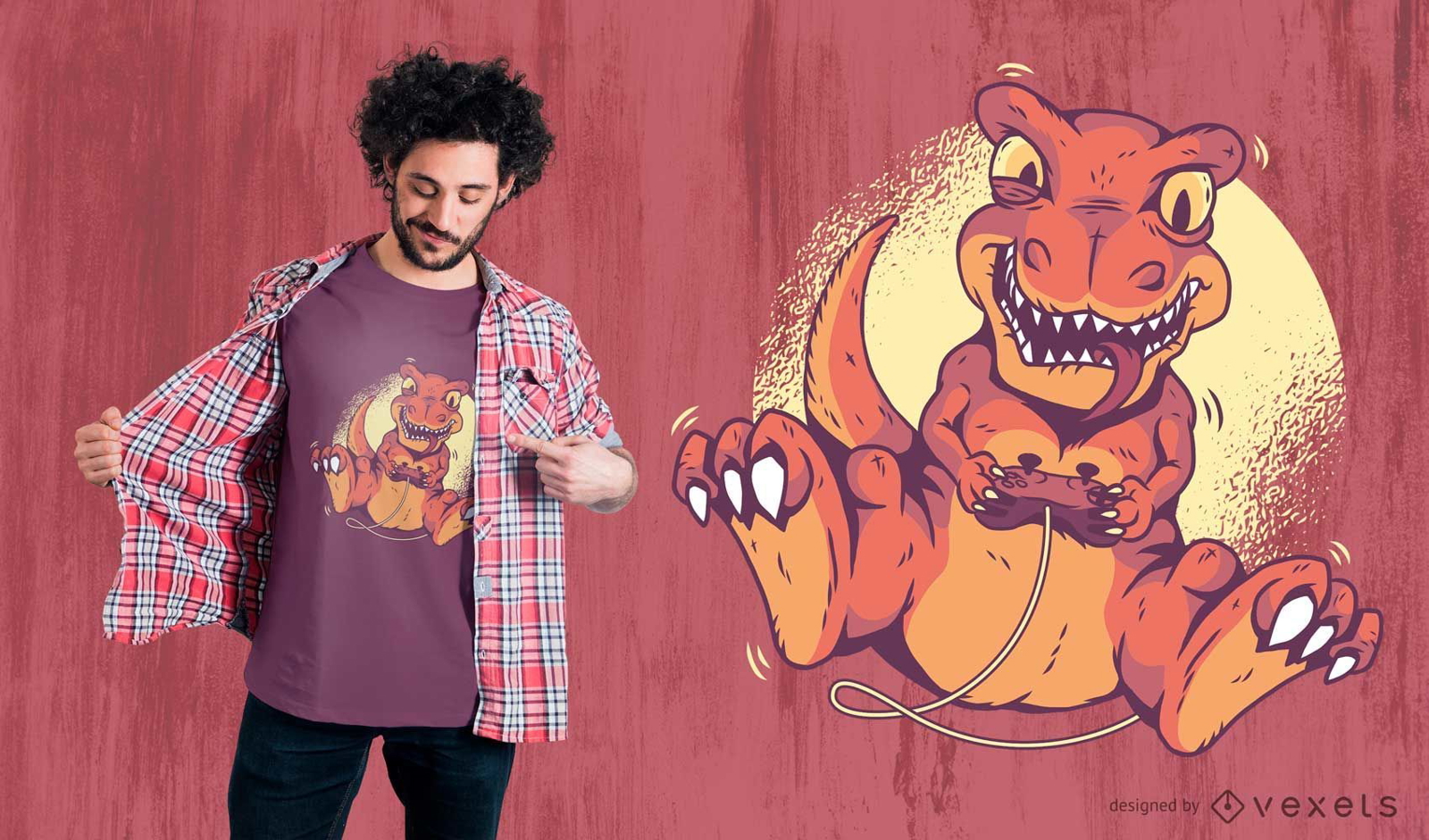 Gamer-Dinosaurier-T-Shirt-Design