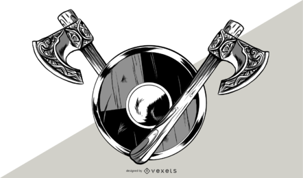 Vikings Axe and Shield Vector Design