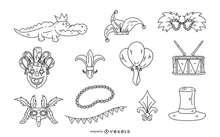 Mardi Gras Stroke Illustration Set Mardi Gras Stroke Illustration Set
