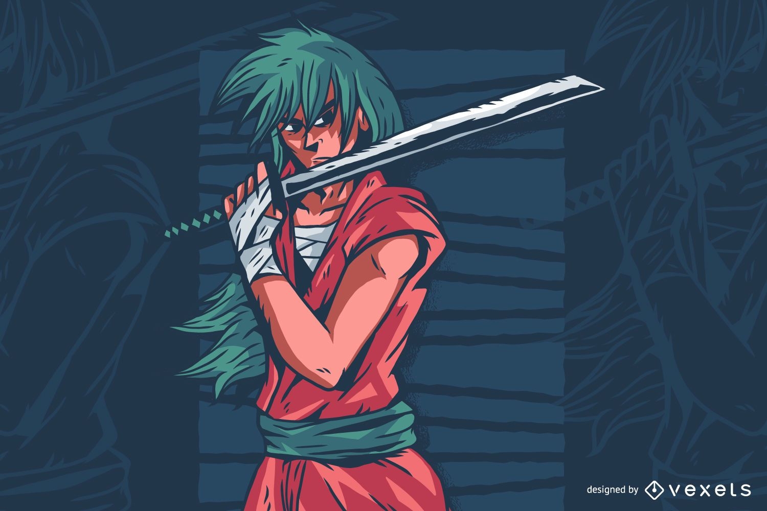 Ilustração de personagem de anime de espada