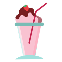 Cocktail Glas Erdbeer Trinkhalm flach PNG-Design