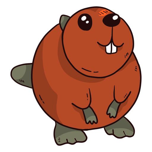 Cute beaver fat fur tooth tail rodent flat PNG Design