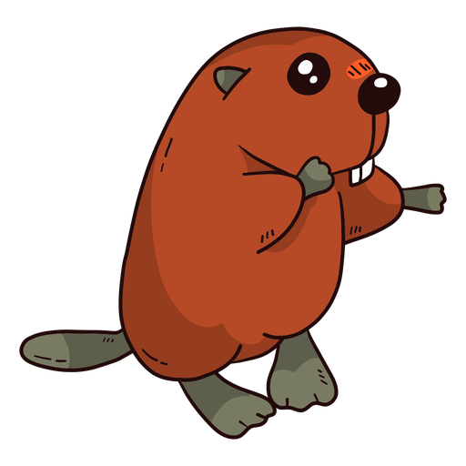 Cute beaver tooth tail fur rodent flat PNG Design