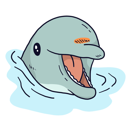 Cute dolphin mouth tooth water sea flat PNG Design