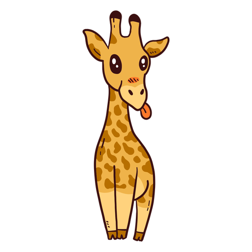 Cute giraffe tall neck tongue long ossicones flat PNG Design