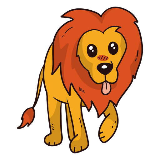 Leão rei fofo língua juba cauda achatada Desenho PNG