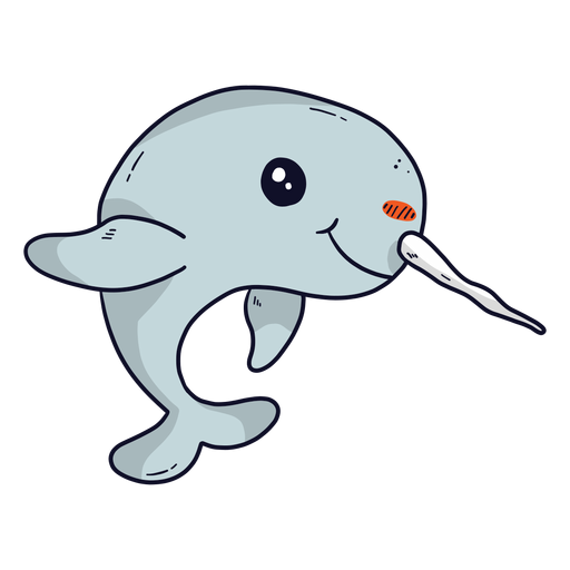 Cute narwhal flipper tusk smile tail flat PNG Design