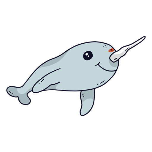 Cute narwhal flipper tusk tail flat PNG Design