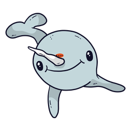 Cute narwhal flipper tusk tail smile flat PNG Design