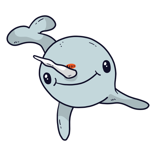 Cute narwhal flipper tusk tail smile flat PNG Design