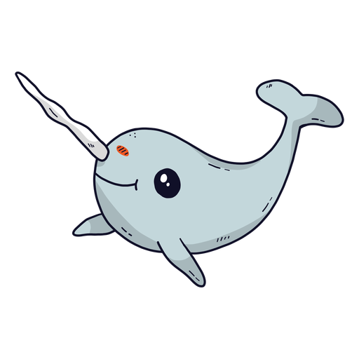 Cute narwhal smile flipper tusk tail flat PNG Design