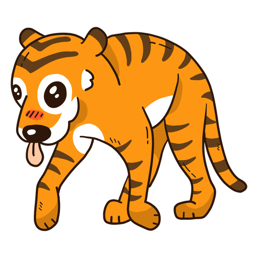Cute tiger stripe tail tongue flat PNG Design