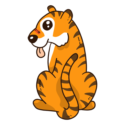 Cute tiger stripe tail tongue sitting flat PNG Design