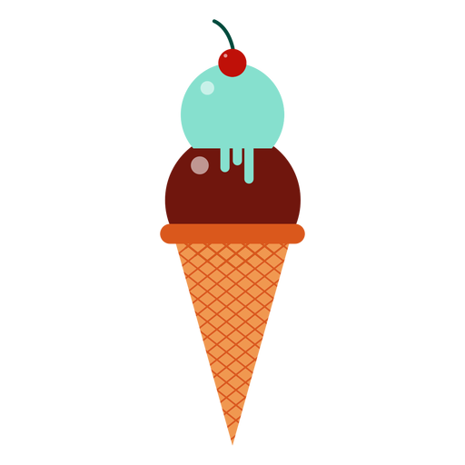 Ice cream ball cherry cone flat PNG Design