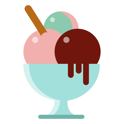 Ice cream ball stick bowl flat PNG Design