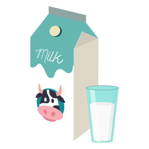 Caja de leche leche vaca vaso plano Diseño PNG