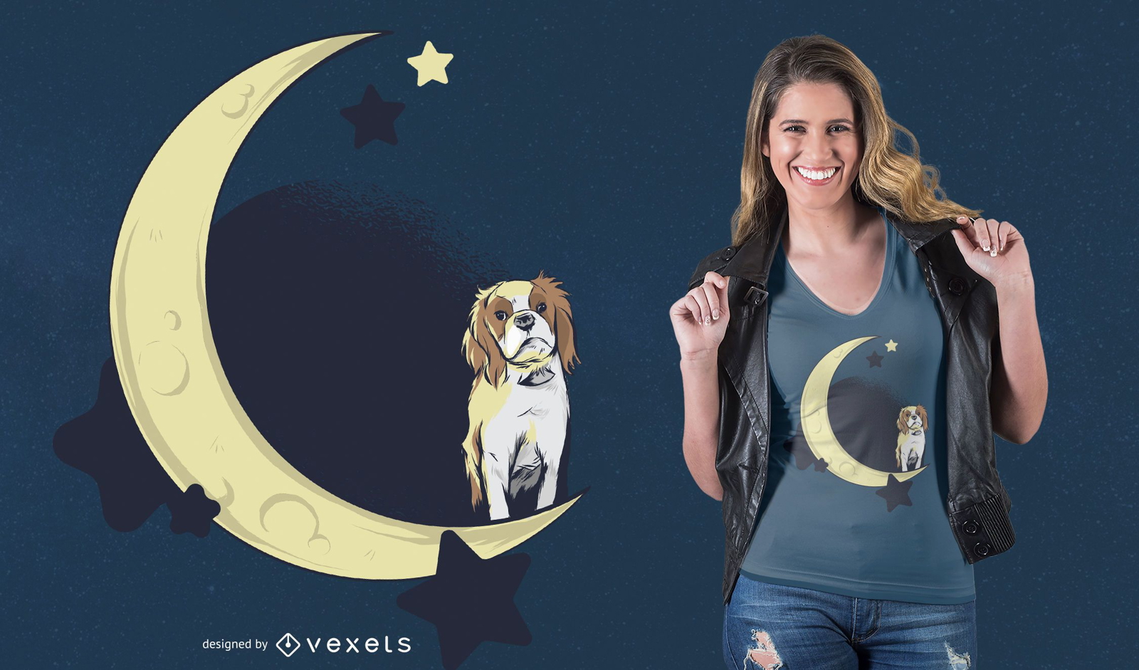 Hund auf dem Mond T-Shirt Design