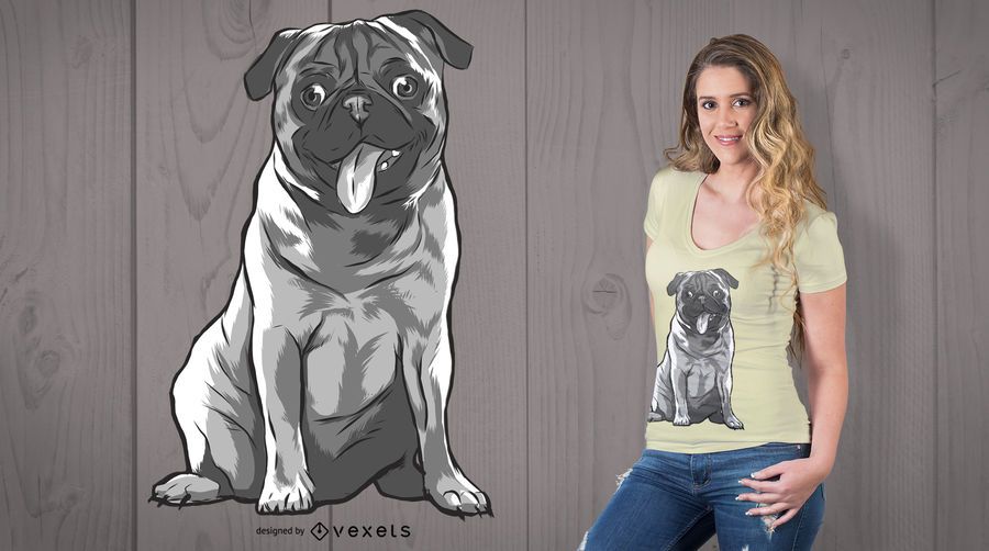 Pug Black and White T-shirt Design Pug Black and White T-shirt Design
