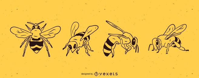 Conjunto de ilustración de línea de abeja Conjunto de ilustración de línea de abeja