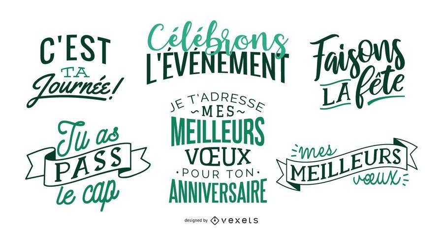 French birthday celebration lettering set French birthday celebration lettering set