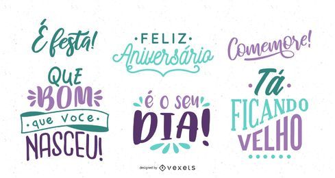 Birthday Greeting Lettering Portuguese Set