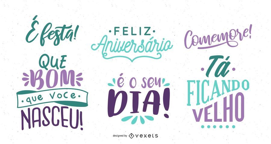 Birthday Greeting Lettering Portuguese Set Birthday Greeting Lettering Portuguese Set