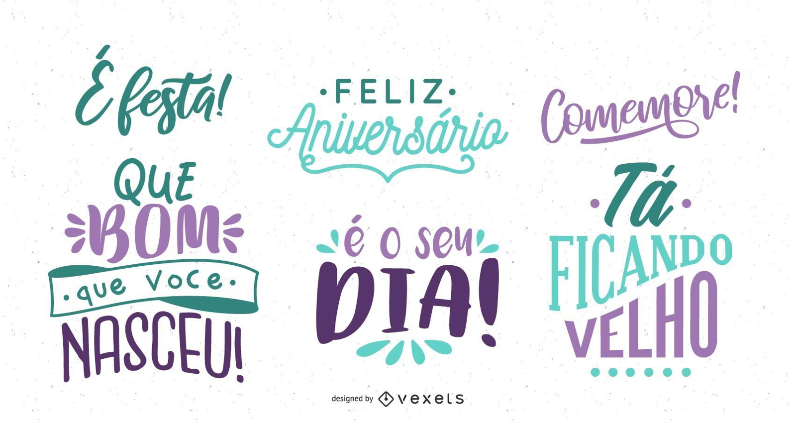 Conjunto de letras de saudação de aniversário em português