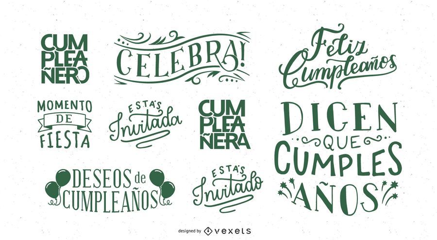 Aniversário deseja lettering conjunto espanhol Aniversário deseja lettering conjunto espanhol