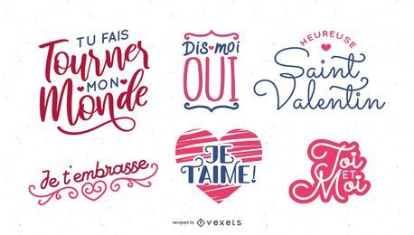 Diseño de letras del día de San Valentín francés Diseño de letras del día de San Valentín francés