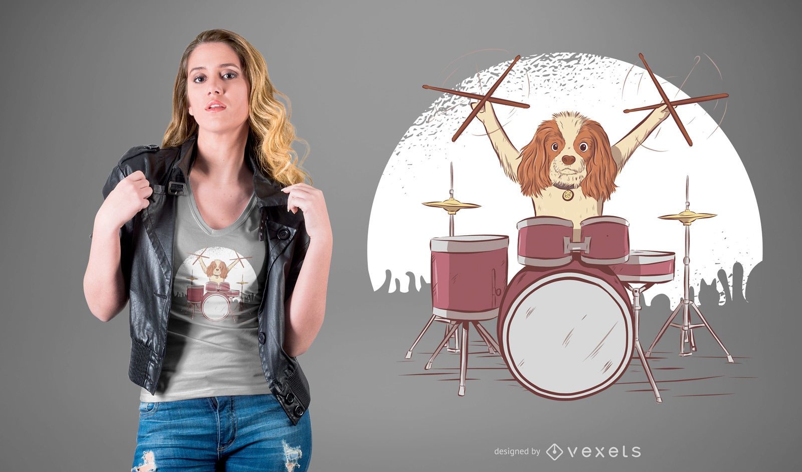 Schlagzeuger Hund T-Shirt Design
