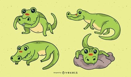 Cute alligator cartoon set