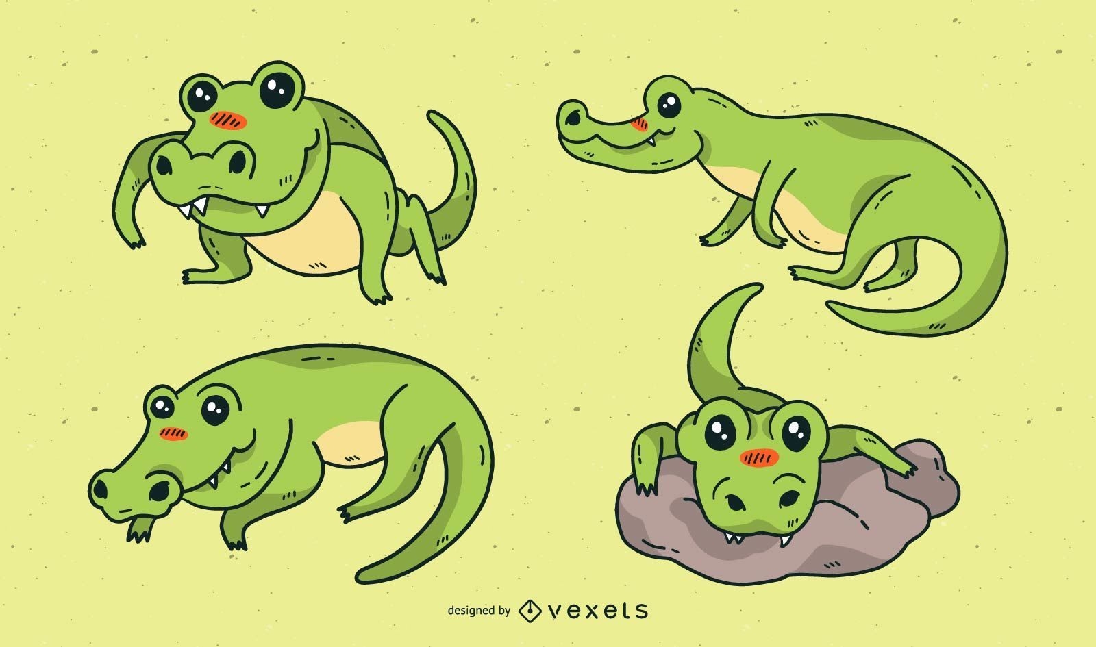 Conjunto de dibujos animados lindo cocodrilo